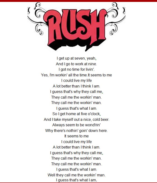 Rush Working Man Lyrics