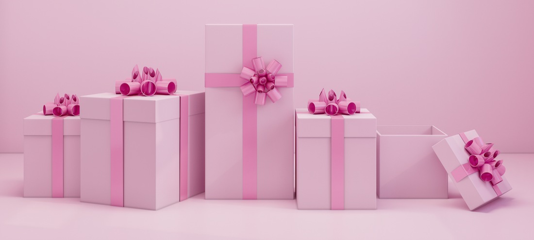 Pink gift boxes on pink background