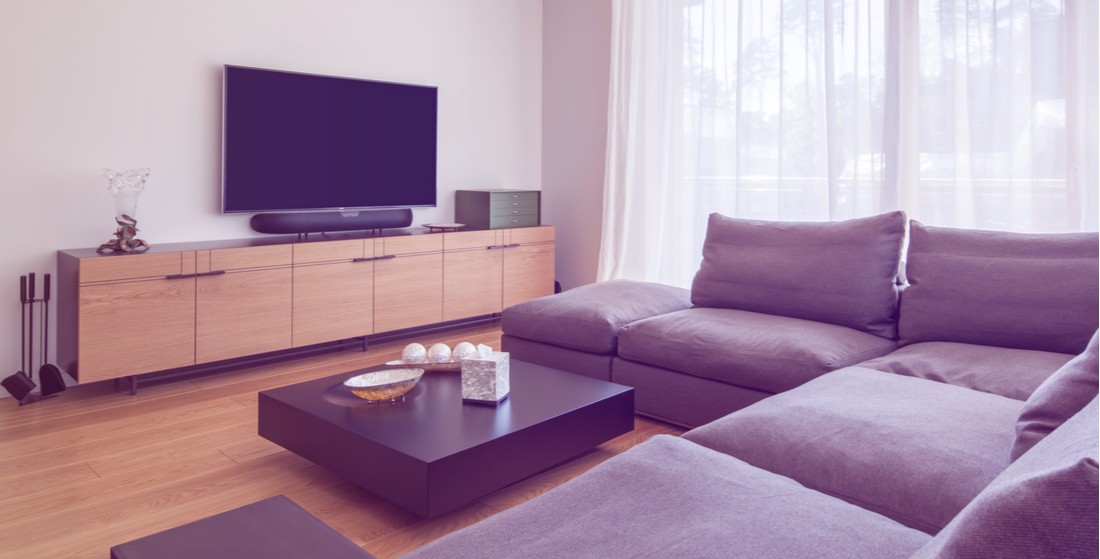 Interior of living room with TV.