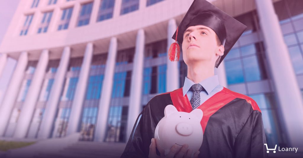 Student holding a piggy bank